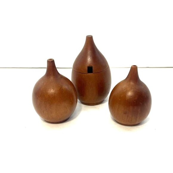 Vintage Wood Onion Style Salt Pepper Shaker Toothpick Holder Lonborg Inspired - Picture 1 of 5